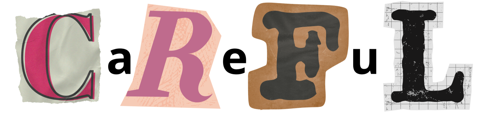 Stylized letters C, R, F, and L arranged in a creative design, representing the concept of careful consonants in French grammar, ideal for enhancing French pronunciation learning on the 3 Minute Languages blog.