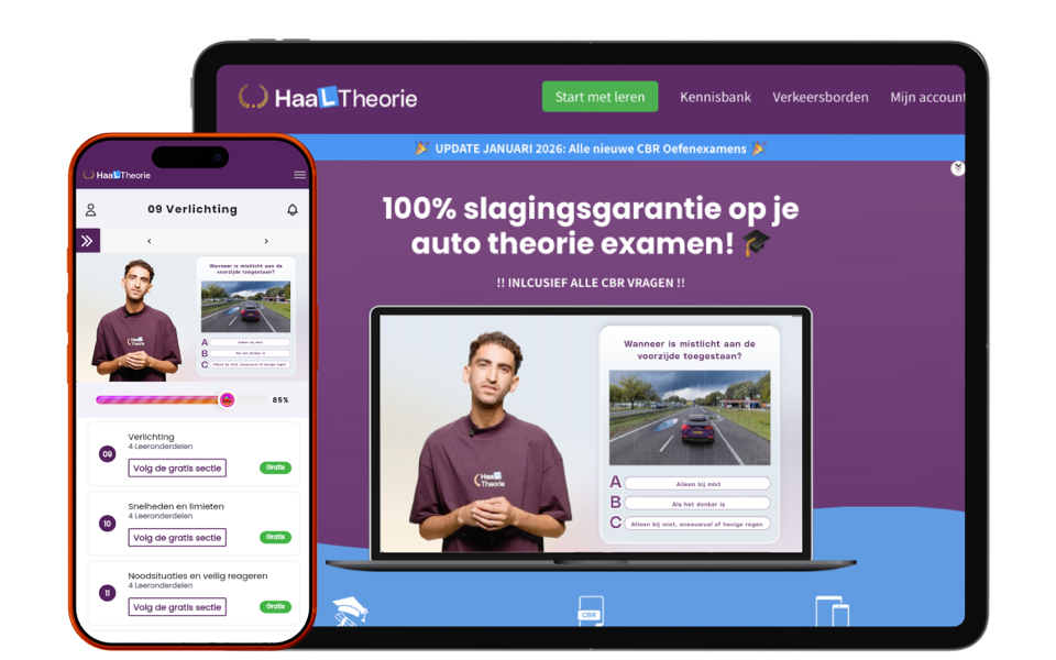 HaalTheorie app op mobiel en tablet om auto theorie te oefenen