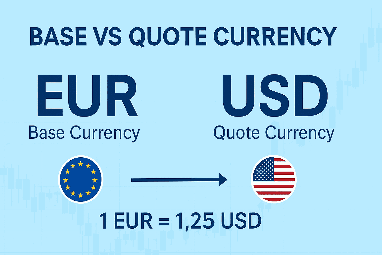 An infographic image of base vs quote currency EUR and USD