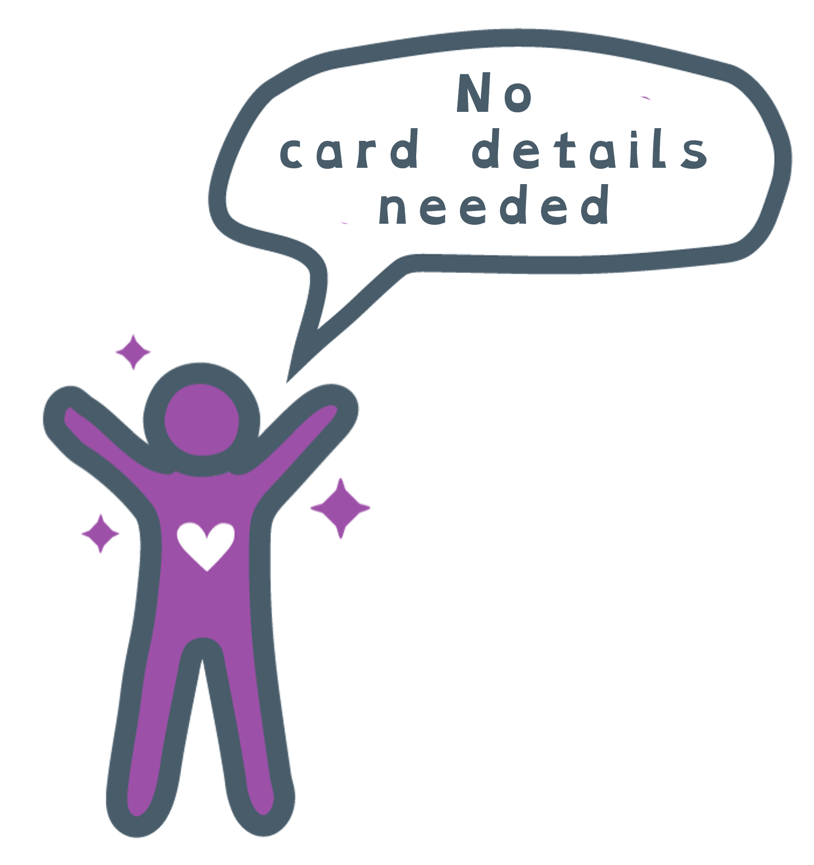 twigged illustration of purple stick figure with arms outstretched and a white heart in the centre.