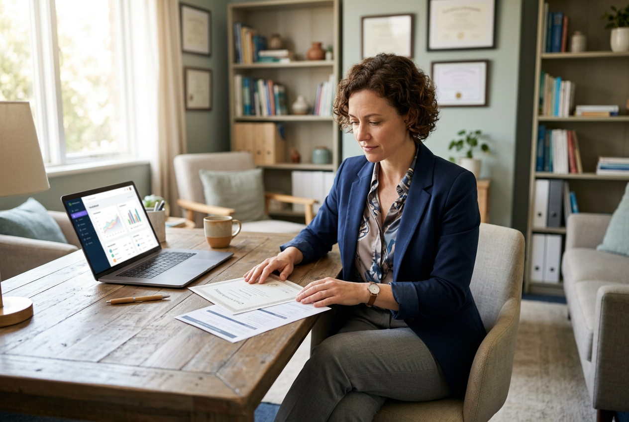 Psychologist reviewing continuing education requirements and CE hours guide