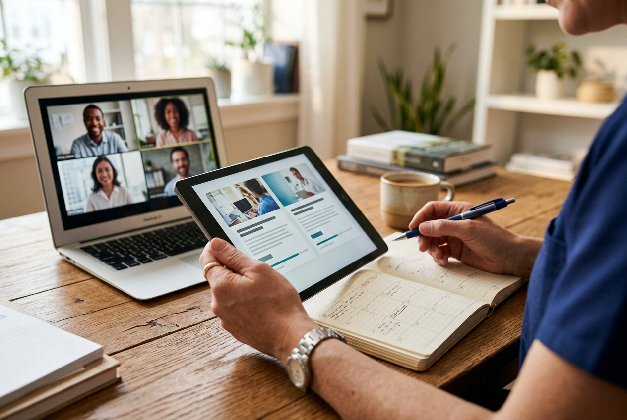Clinician comparing cultural competency CEU courses online