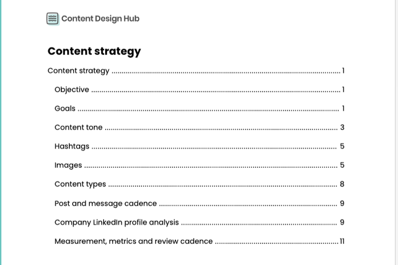 Content strategy document by Content Design Hub