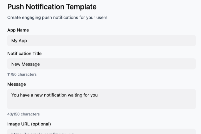 Content template for a push notification