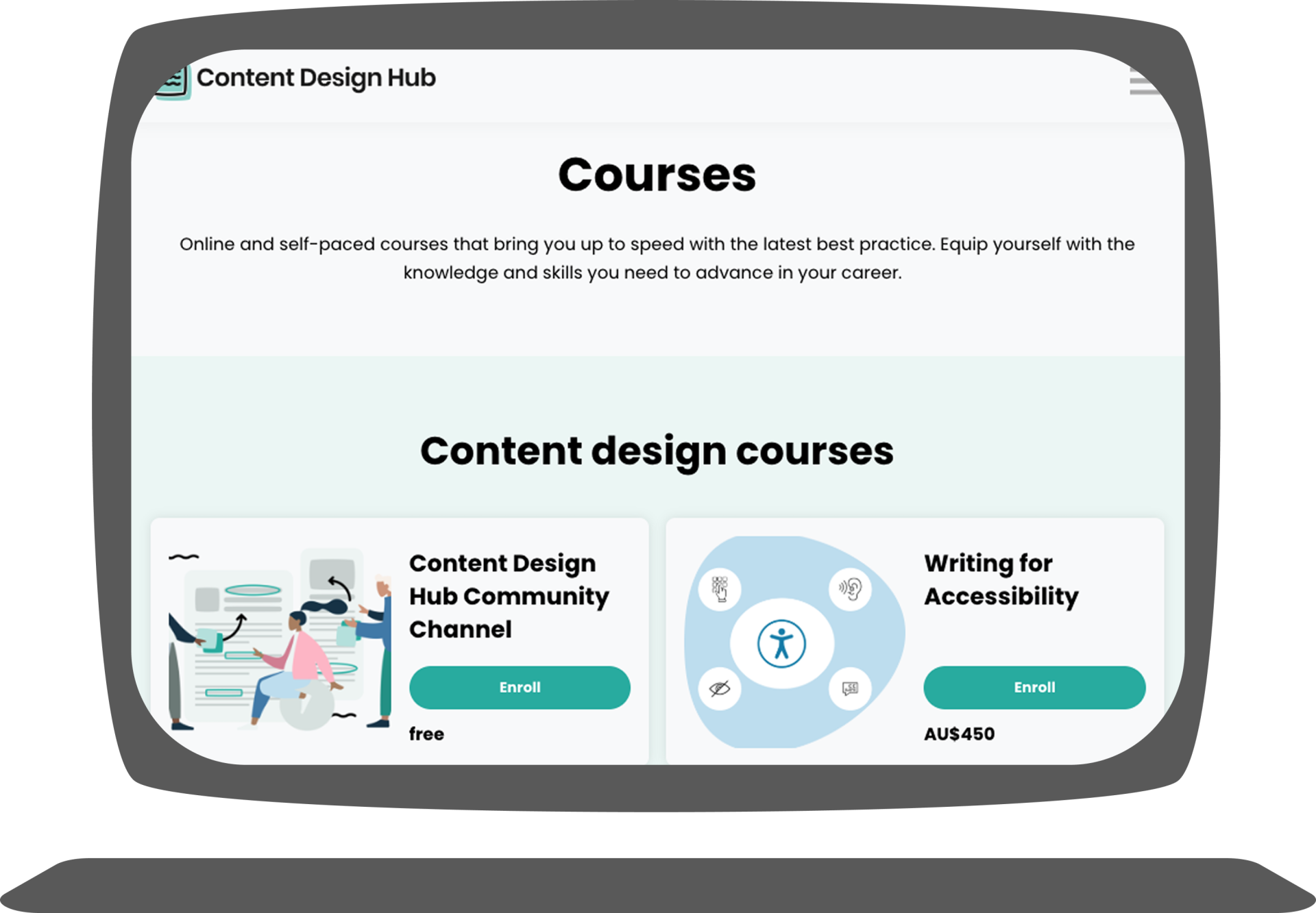 Desktop version of a website with content containers within a website main page
