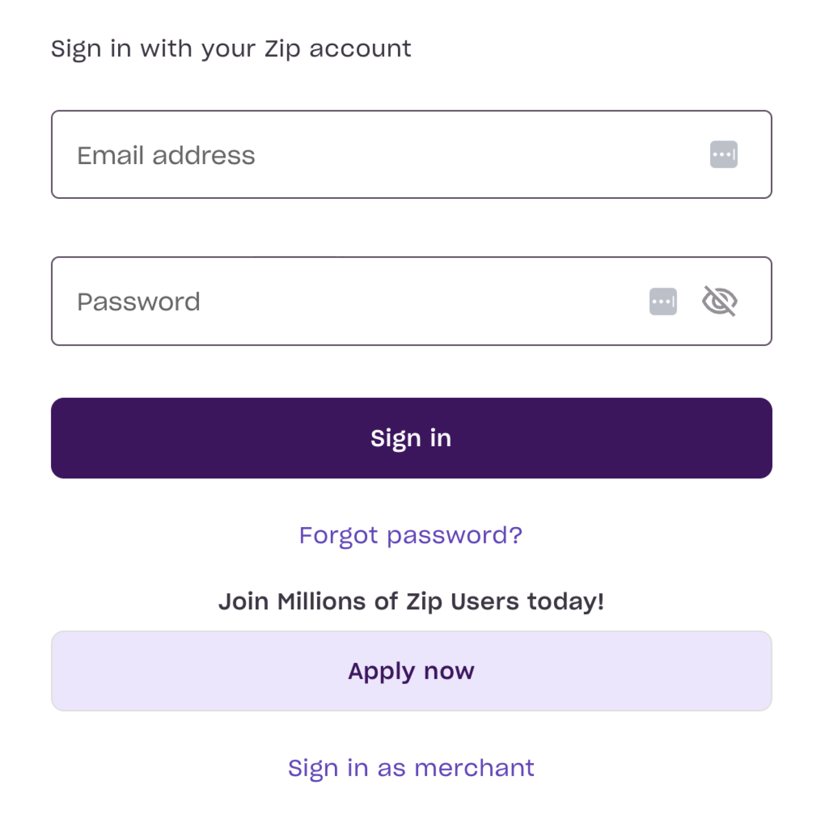 Log in screen with user interface components and text