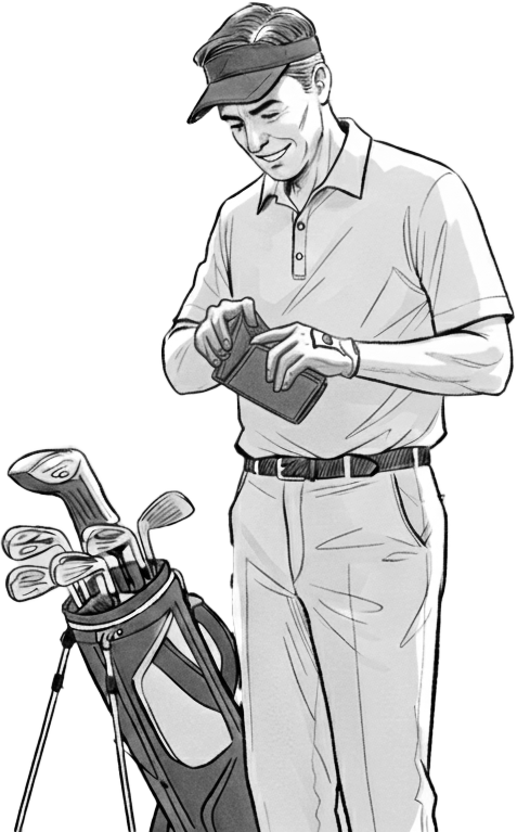 Golfeur avec son porte monnaie