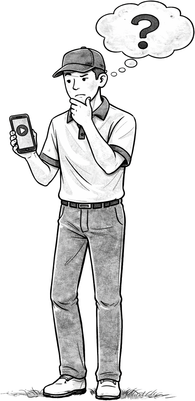golfeur qui réfléchit avec un smartphone