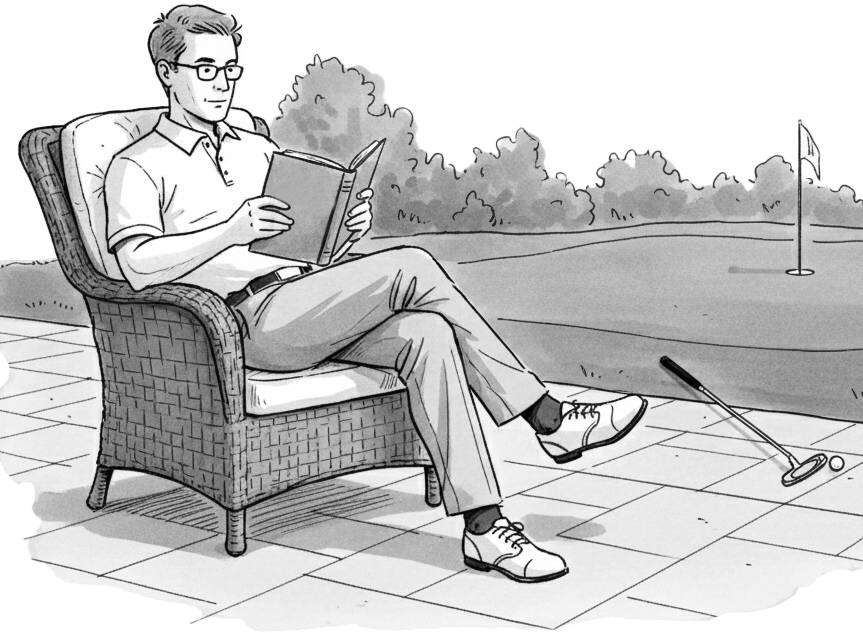 Golfeur qui lit un livre de golf