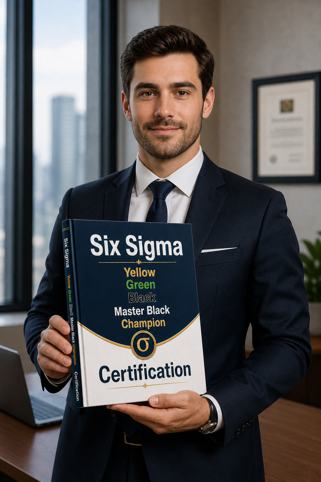 Professional man holding training material example