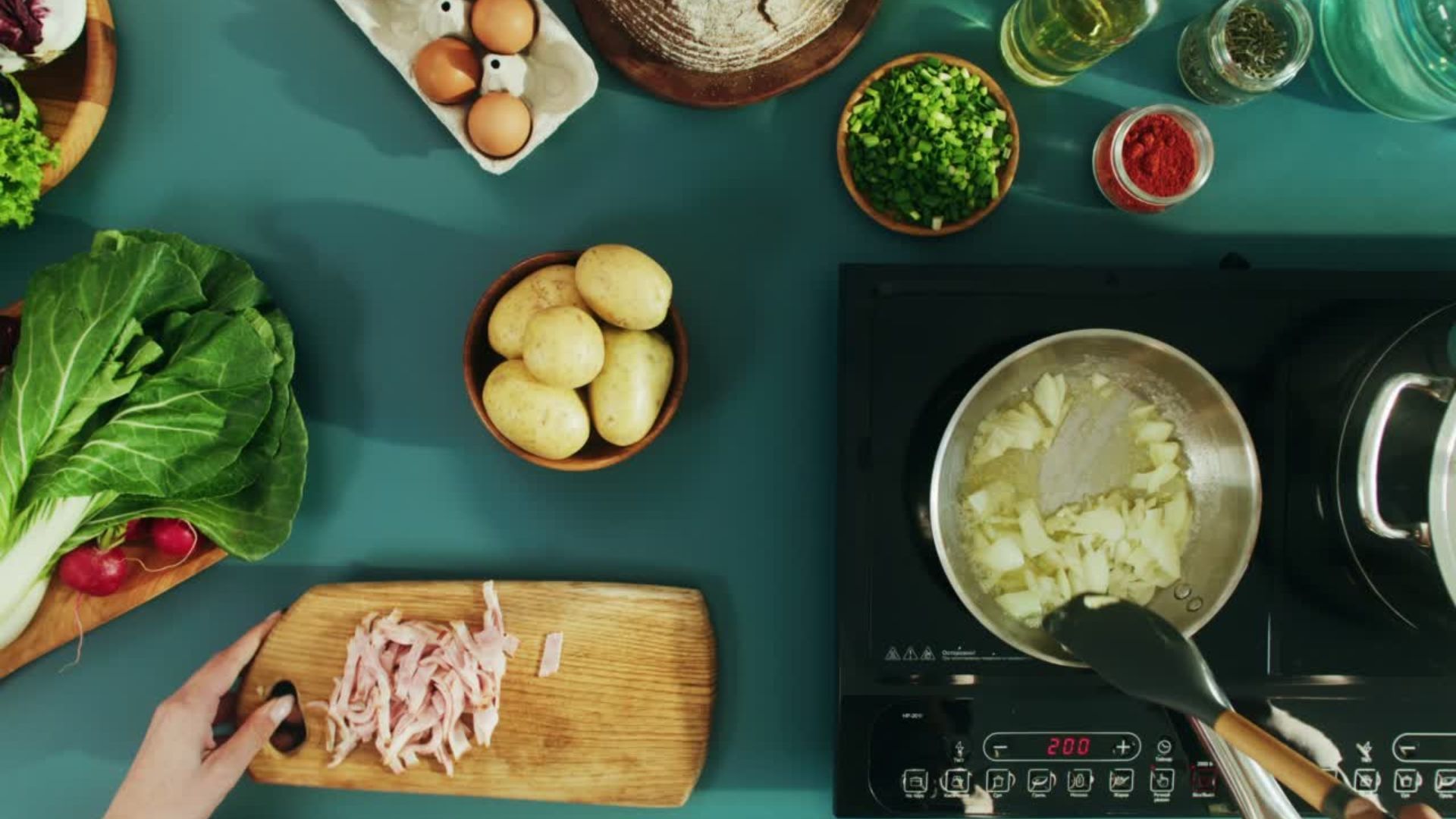 cooking in the kitchen