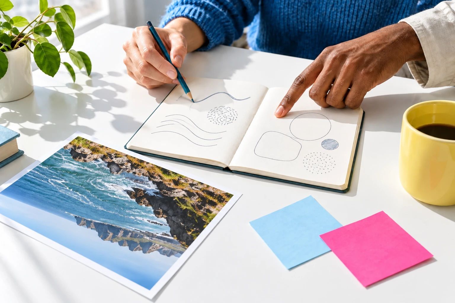 Deux personnes comparent des traces sensorielles à une photographie de feedback tournée vers elles.