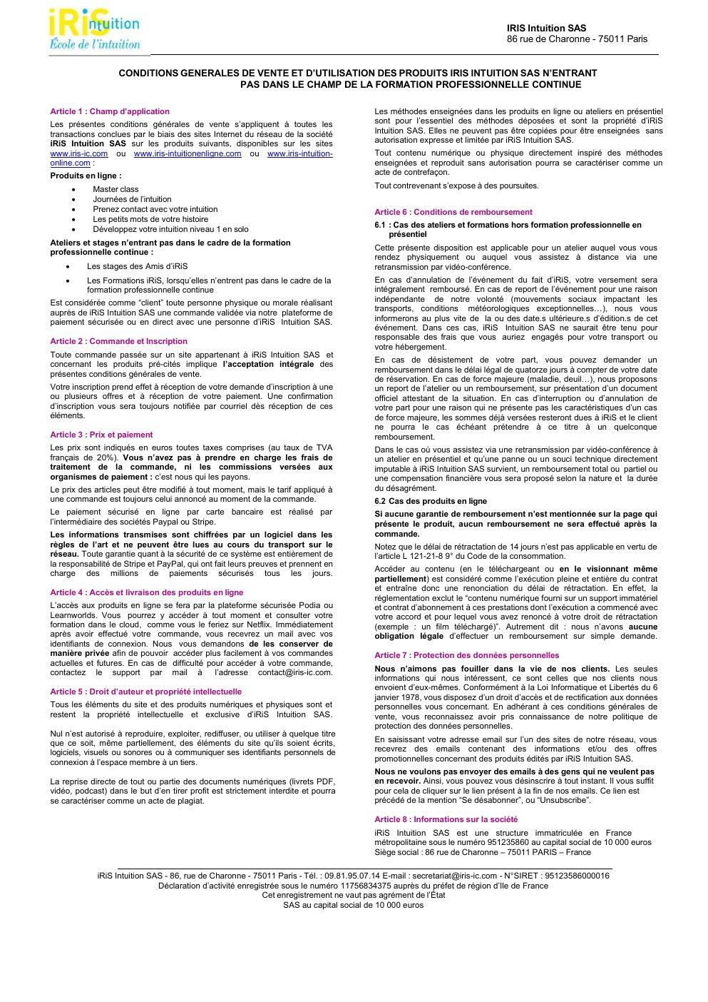 Page 3 des CGV–CGU iRiS : Produits grand public. Texte intégral disponible ci-dessous.