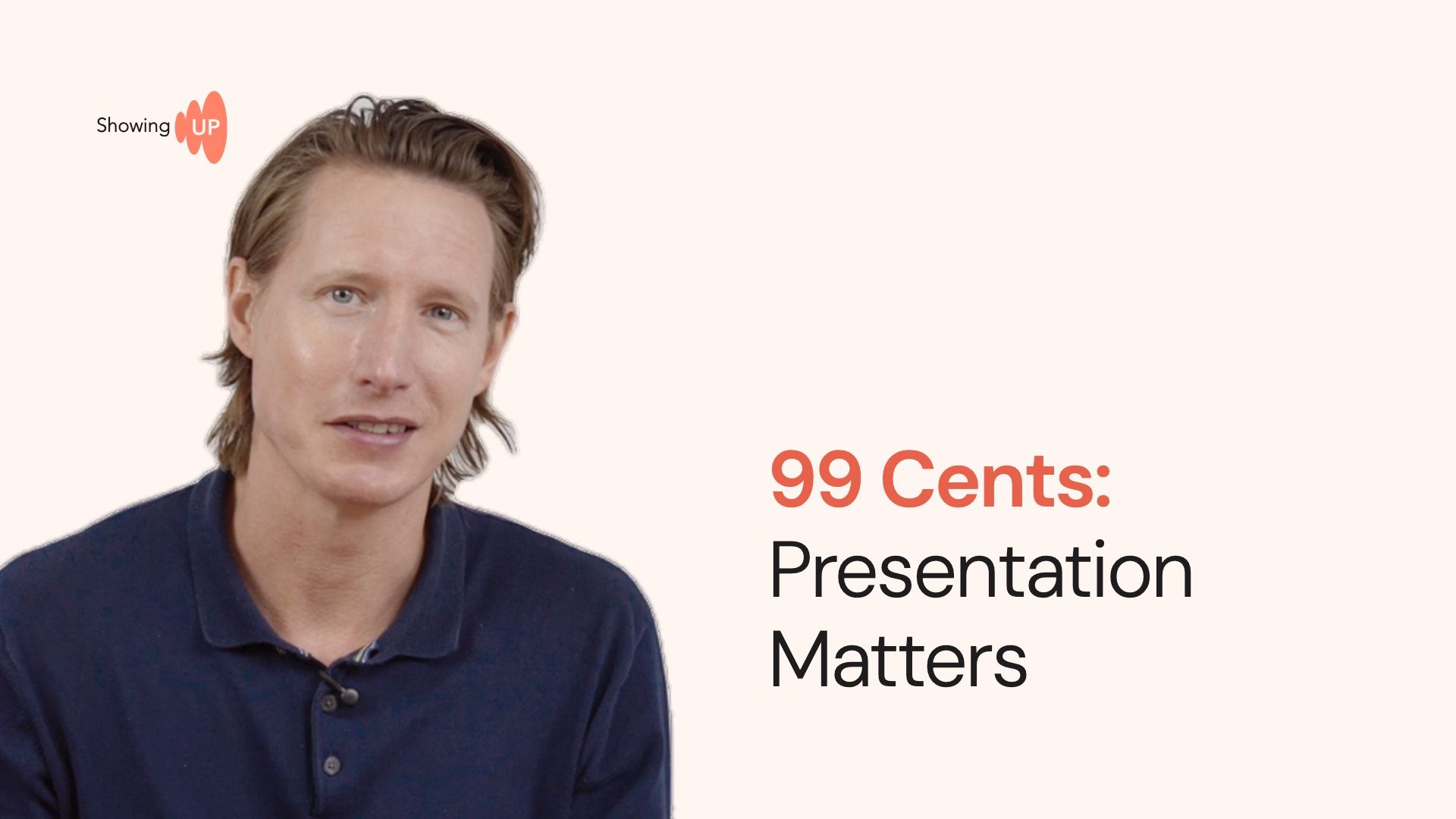 Thumbnail for the sample lesson: a facilitator on a cream background beside the title 99 Cents: Presentation Matters, with 99 Cents picked out in coral. The lesson is not available here yet.