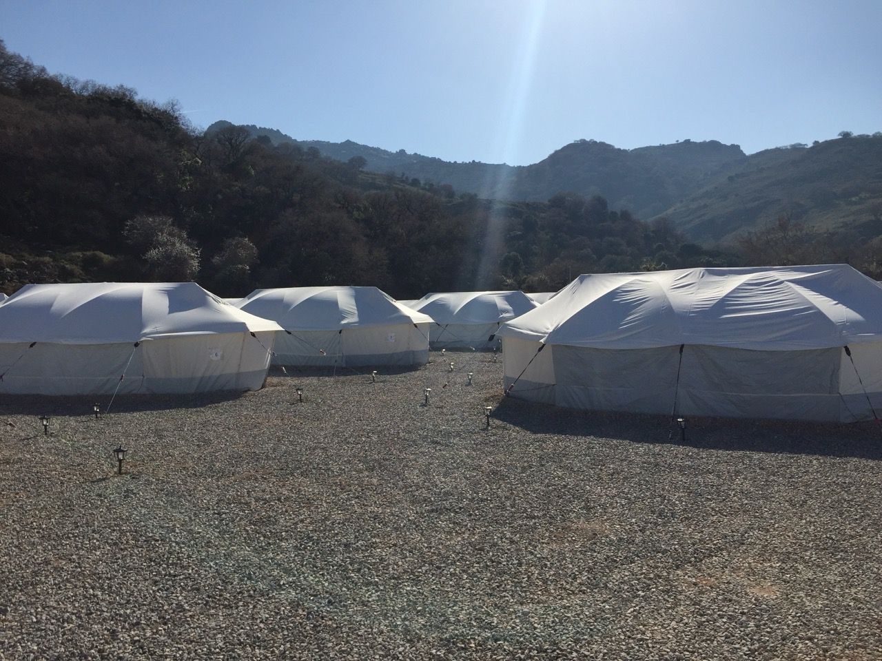 Tented housing in a humanitarian crisis camp