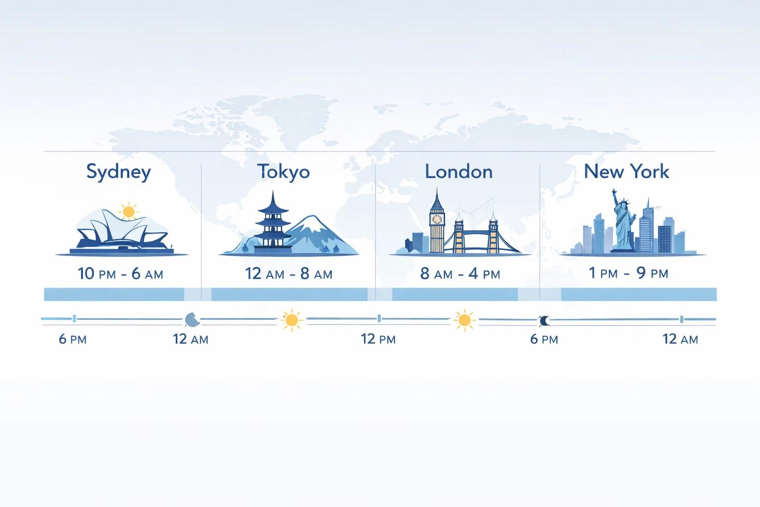 The four major forex trading sessions: Sydney, Tokyo, London, and New York