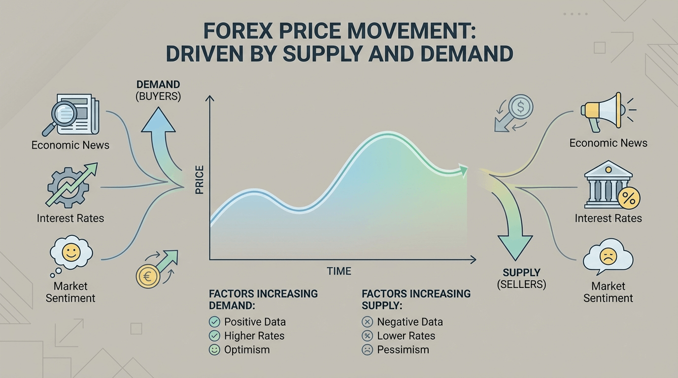 Forex price movement based on supply and demand and key economic factors