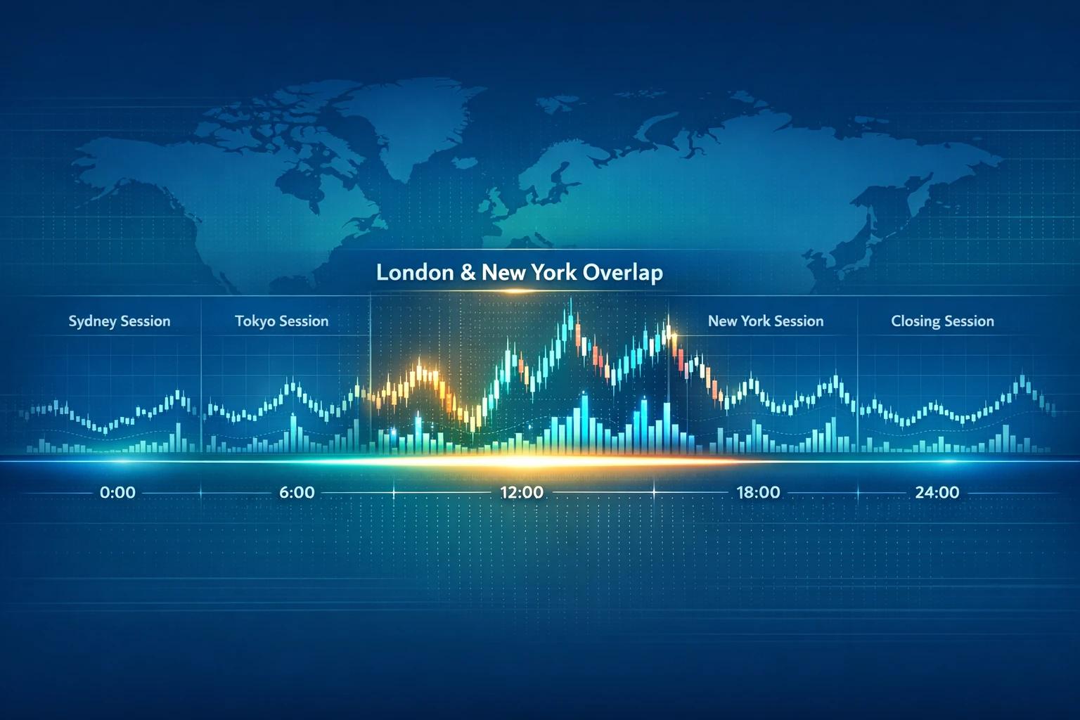 Forex market overlaps showing high liquidity and the most volatile trading hours