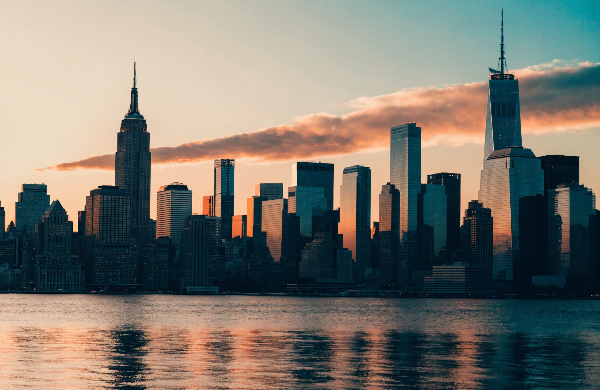 New York City skyline at dusk