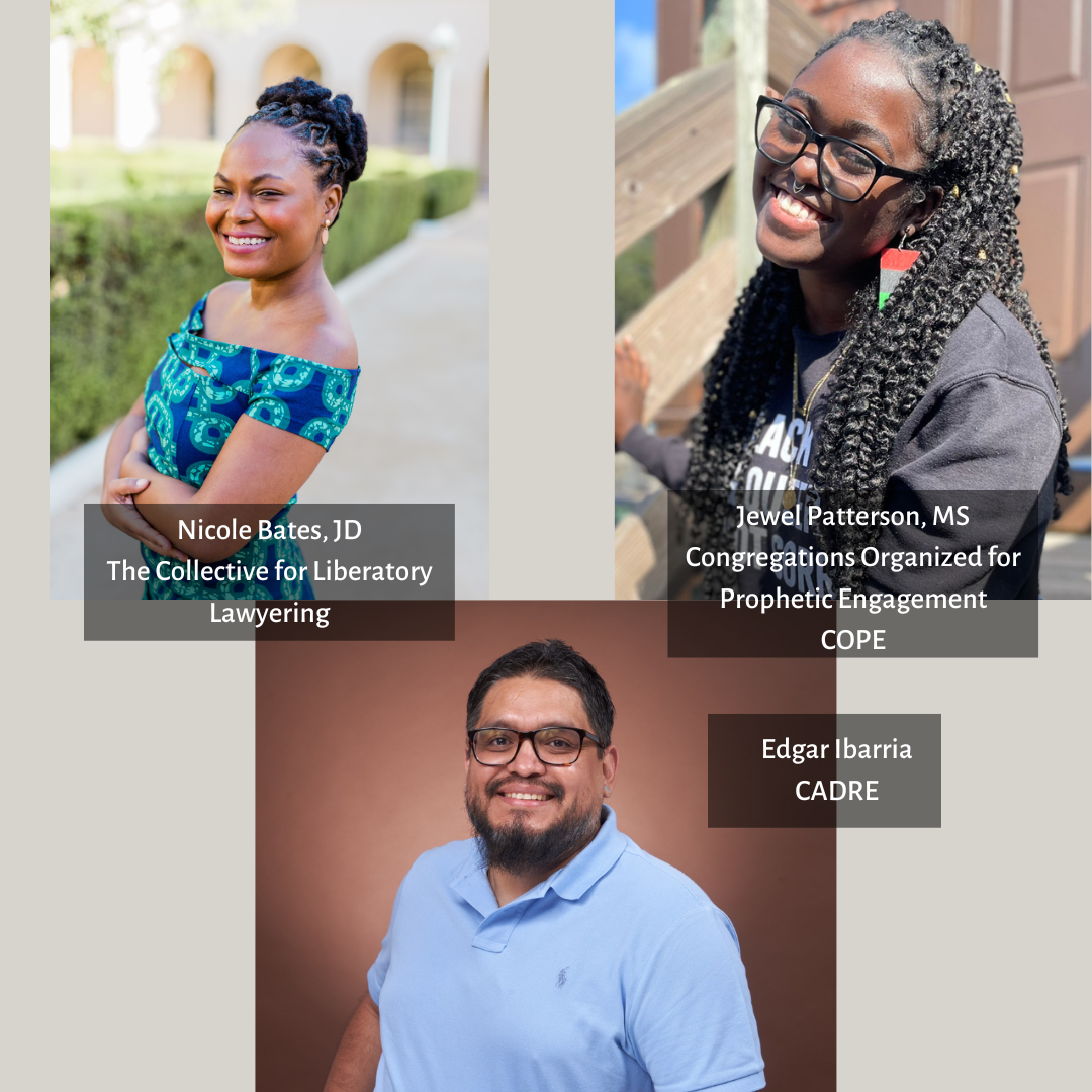 Jewel Patterson, MS; Edgar Ibarria; and Nicole Bates, JD—organizers and advocates working to end the school-to-prison pipeline in California through community organizing and movement lawyering—featured for their Doin' The Work podcast episode.