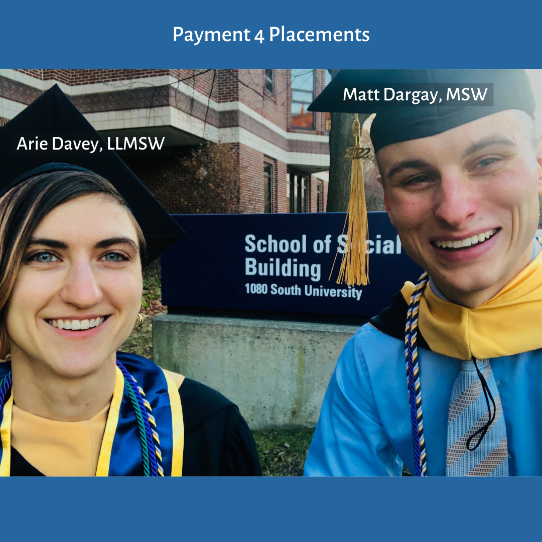 Arie Davey, LLMSW, and Matt Dargay, MSW—co-founders of Payment 4 Placements and national advocates for paid social work internships—featured for their Doin' The Work podcast episode.