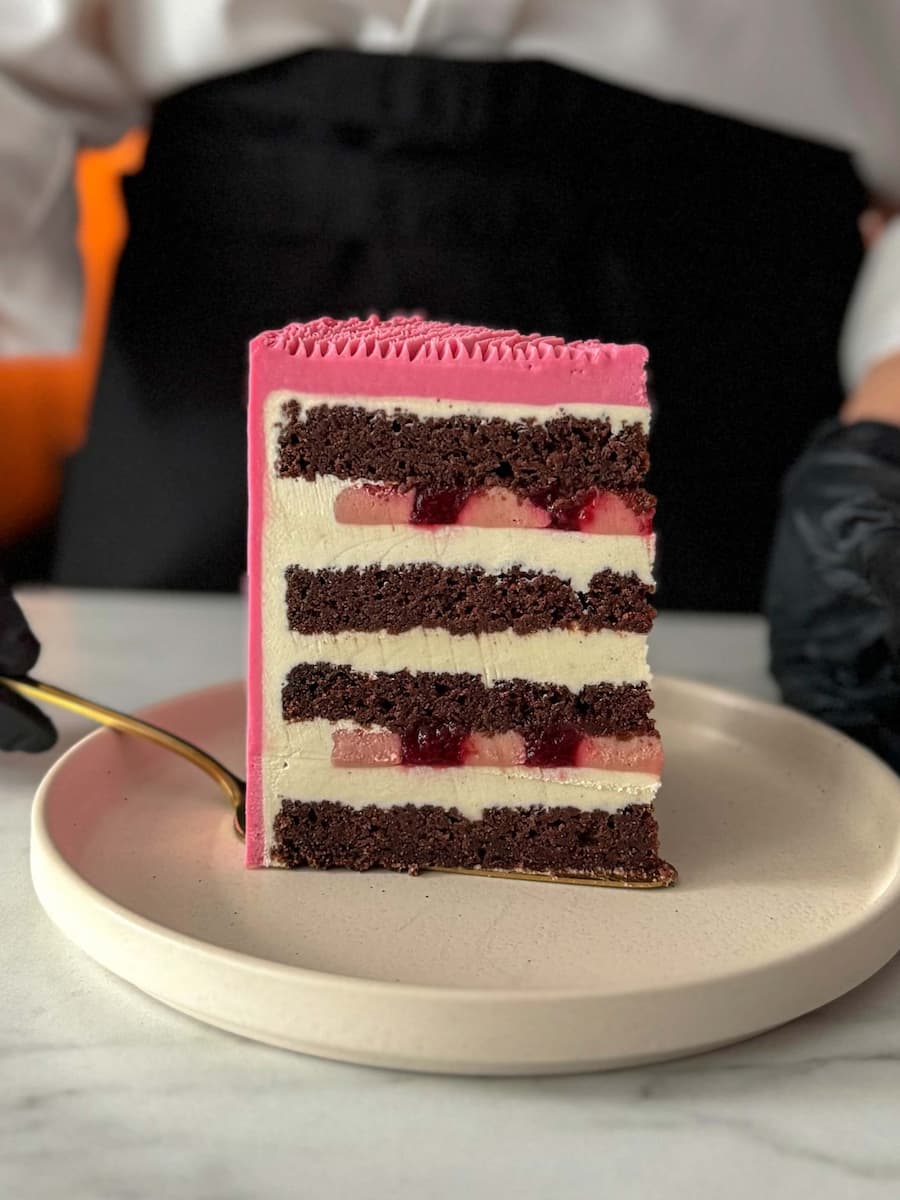 Vegan strawberry, chocolate, and raspberry cake – gluten-free and refined sugar-free