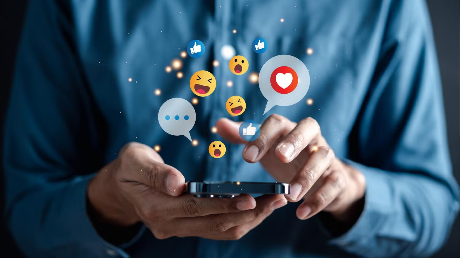 emoji graphics above smart phone