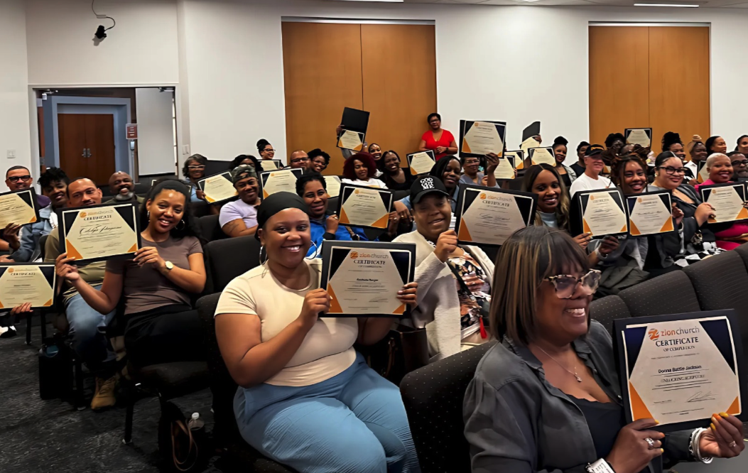 EQUIP students celebrating together with their course certificates