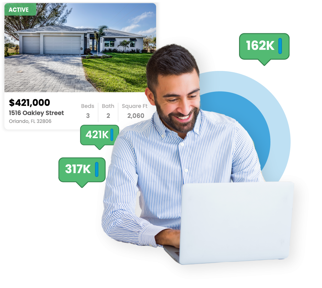 Man searching for real estate on computer