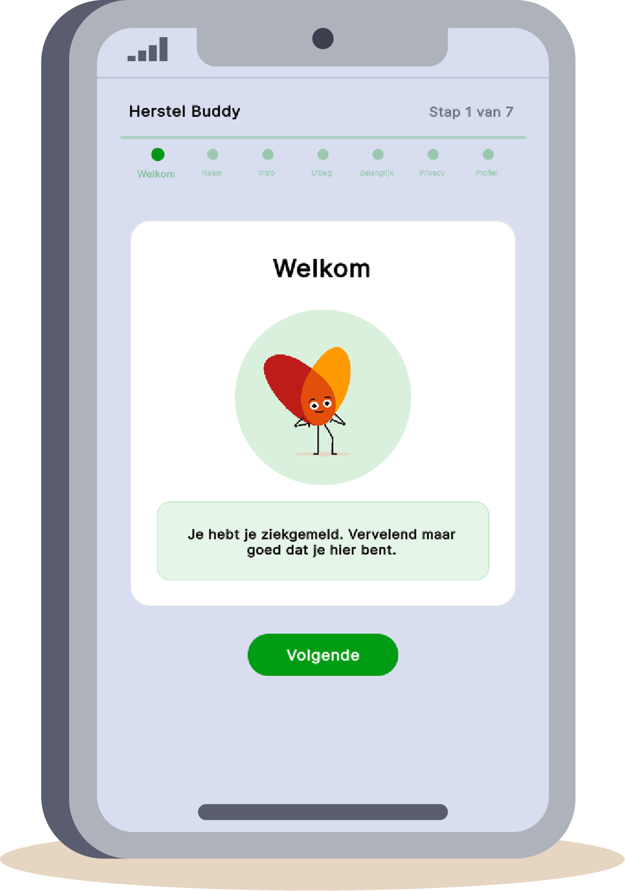 Telefoon met de Herstel Buddy app