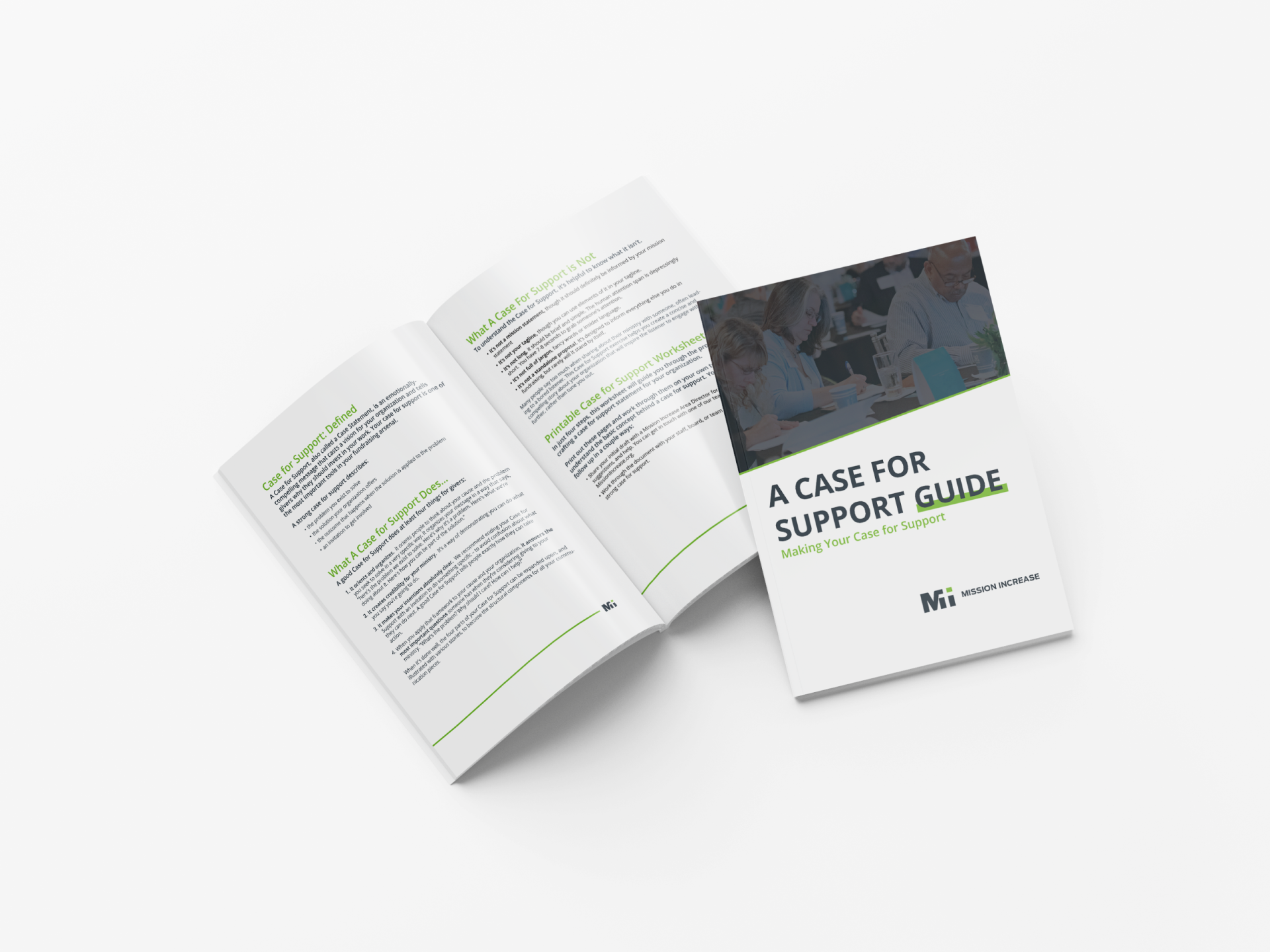 Mission Increase's Case for Support Guide, open on a white background.