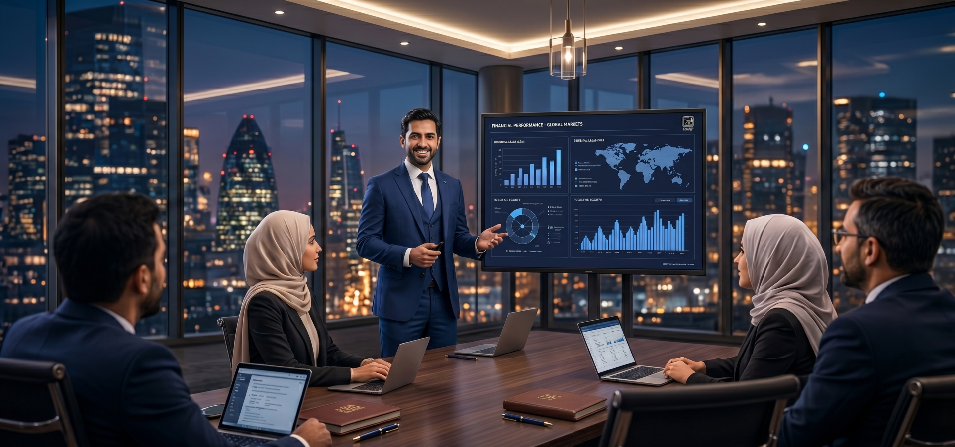 Industry experts in a corporate boardroom session