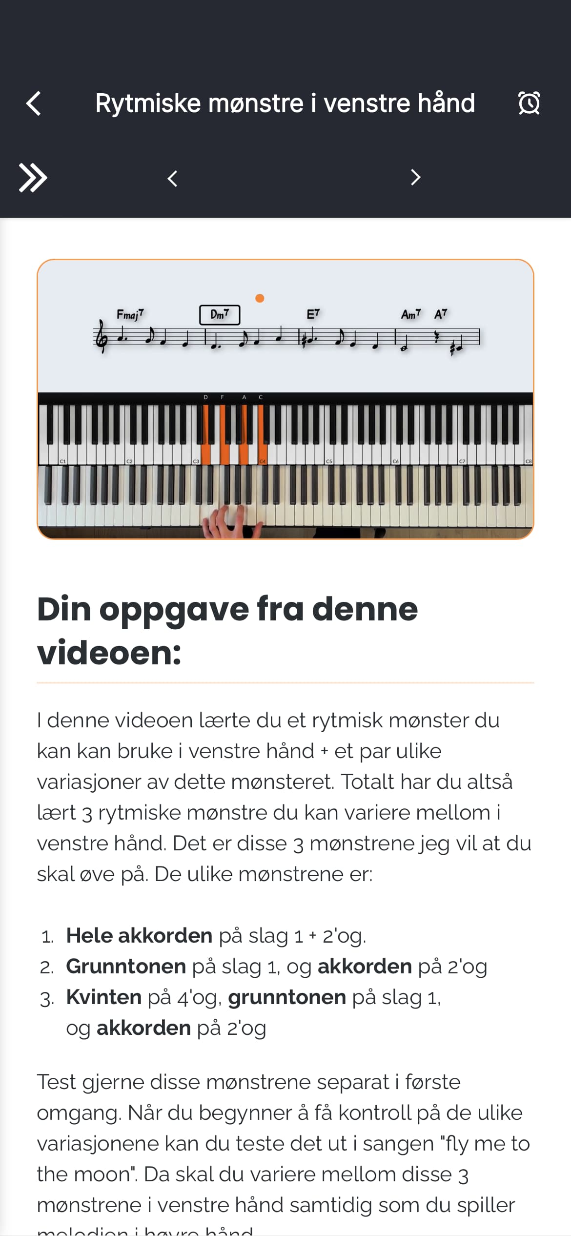 En leksjon som spilles i Spill Piano-appen