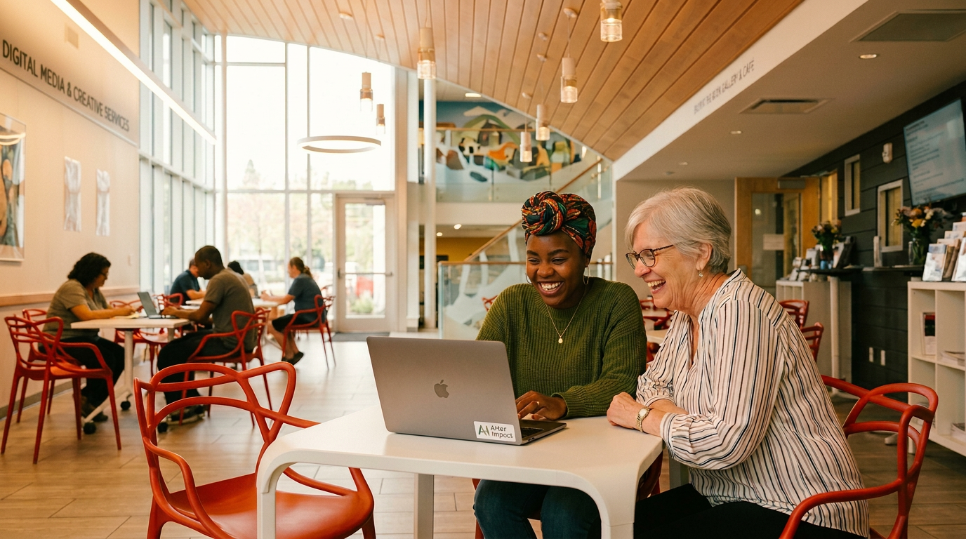 People having a great meeting at a library