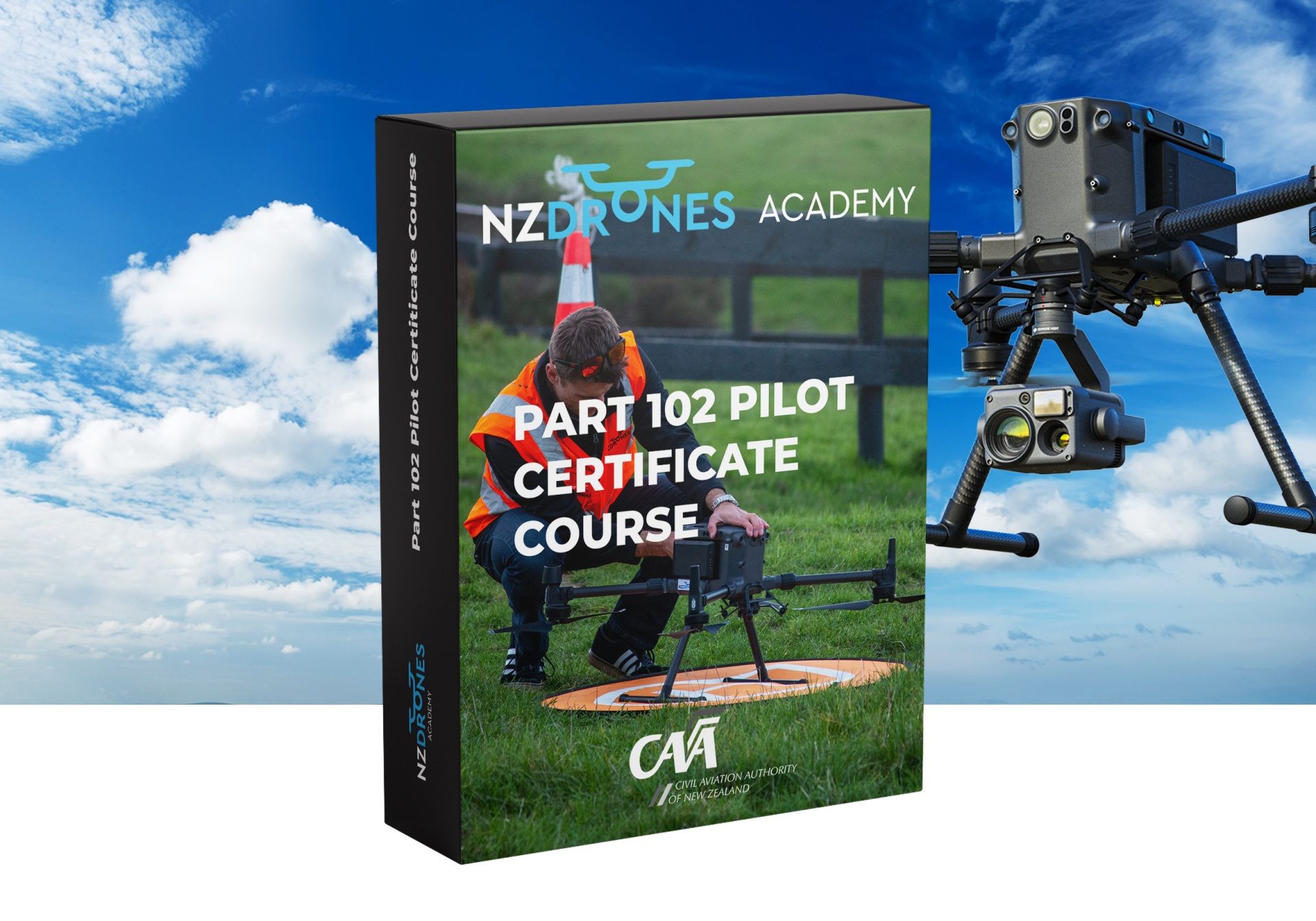 Part 102 Pilot Certificate Course — original NZ Drones Academy course-box artwork