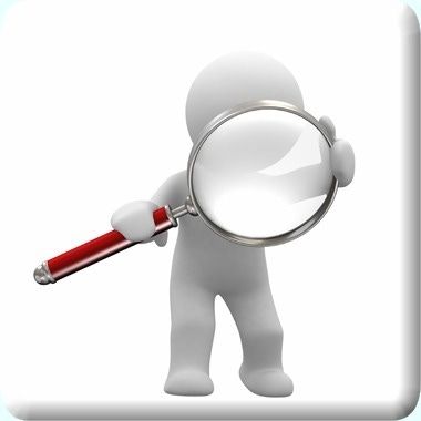 A 3D figure holds a magnifying glass.