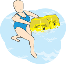 Illustration of a swimmer wearing a yellow flotation belt.