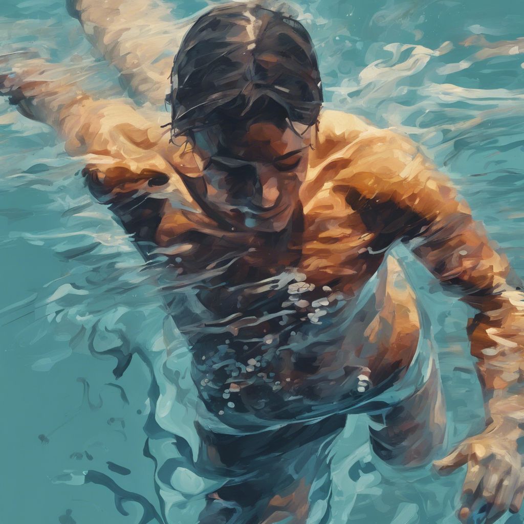 A man swims underwater toward the camera.