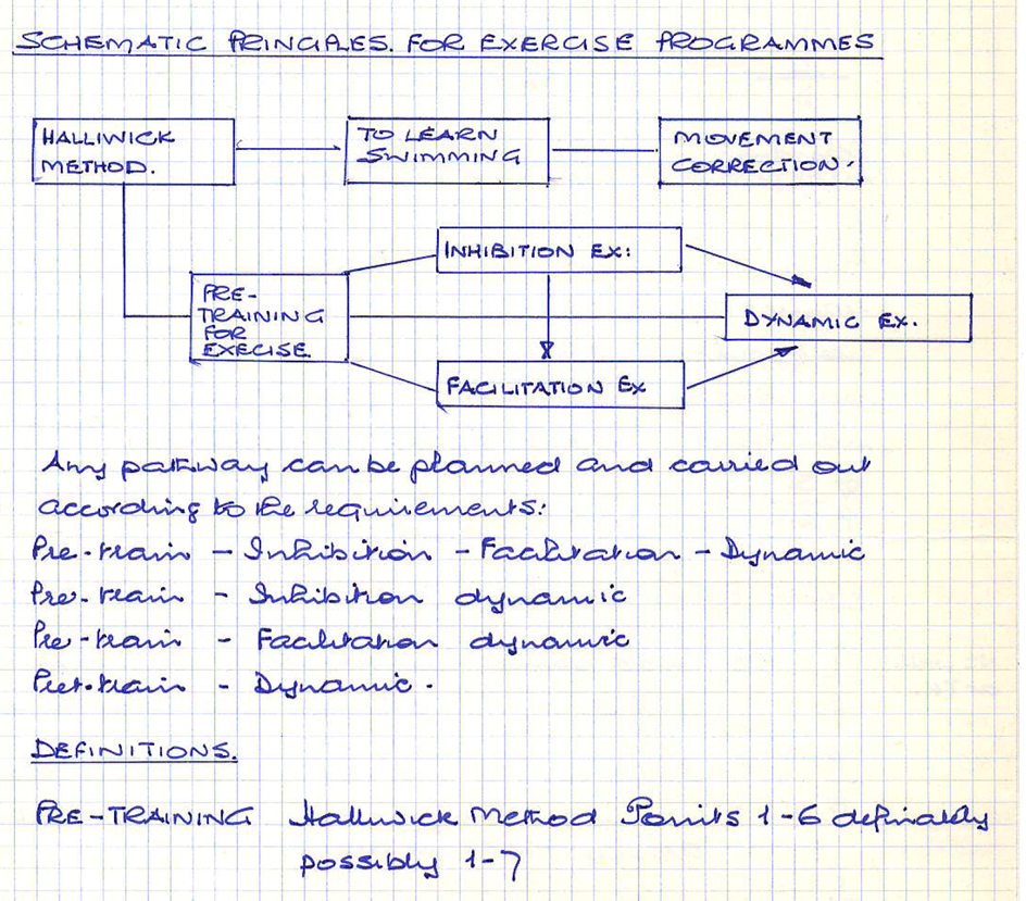 Handwritten decision-tree diagram for planning exercise in water.