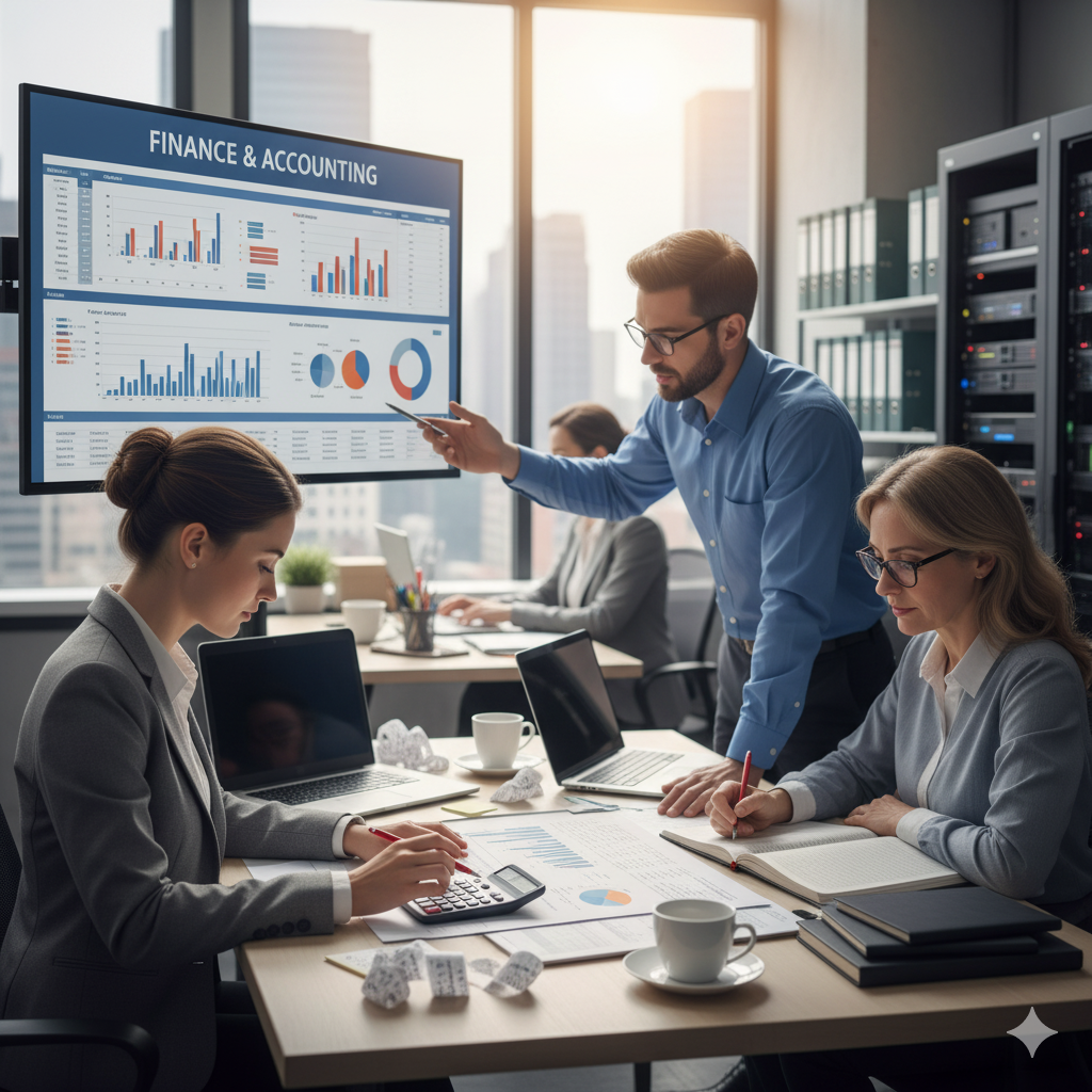 Financialize Academy finance and accounting training for agents, with professionals reviewing budgets, cash flow, and reports