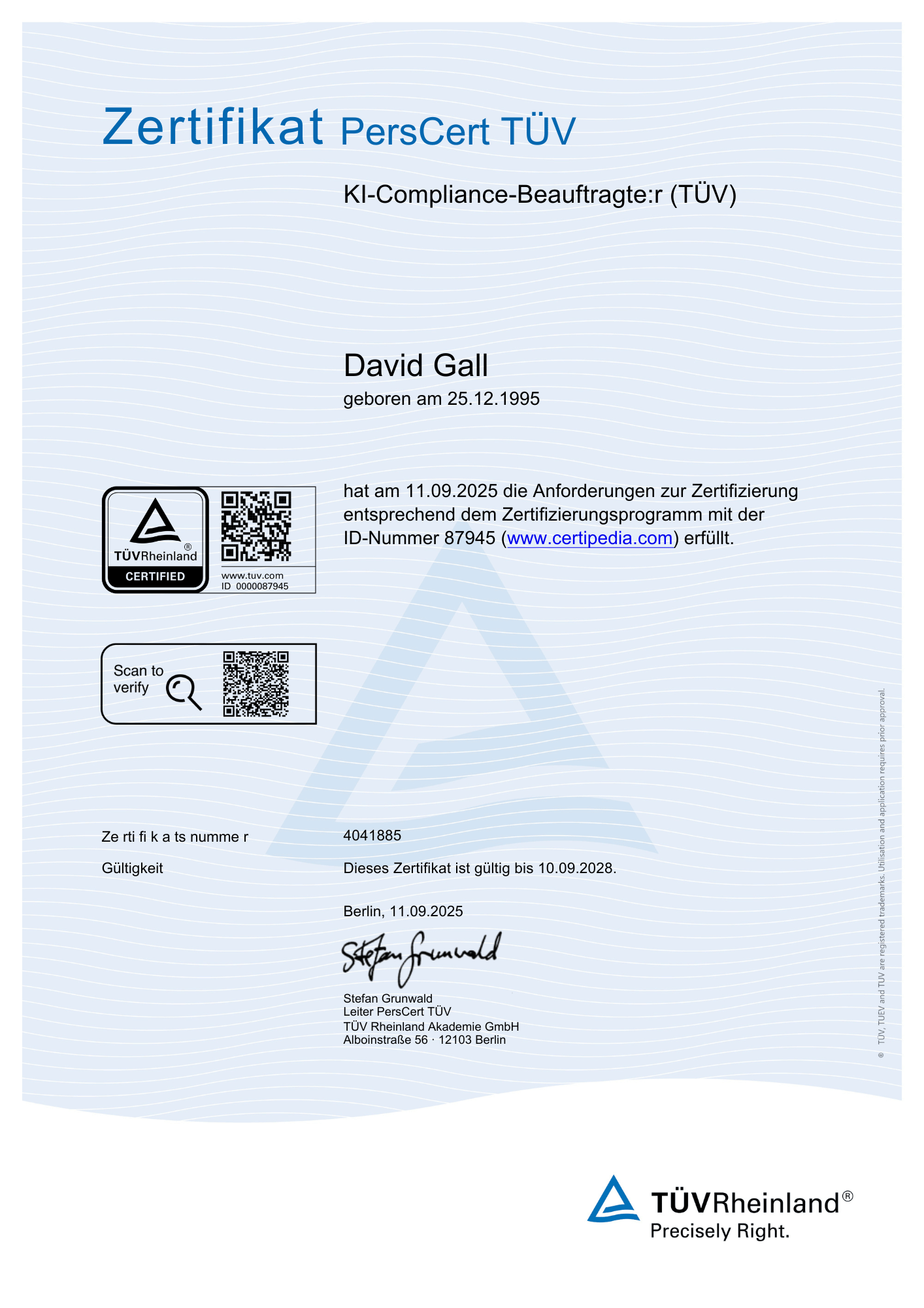 TÜV Zertifikat KI Compliance Beauftragter