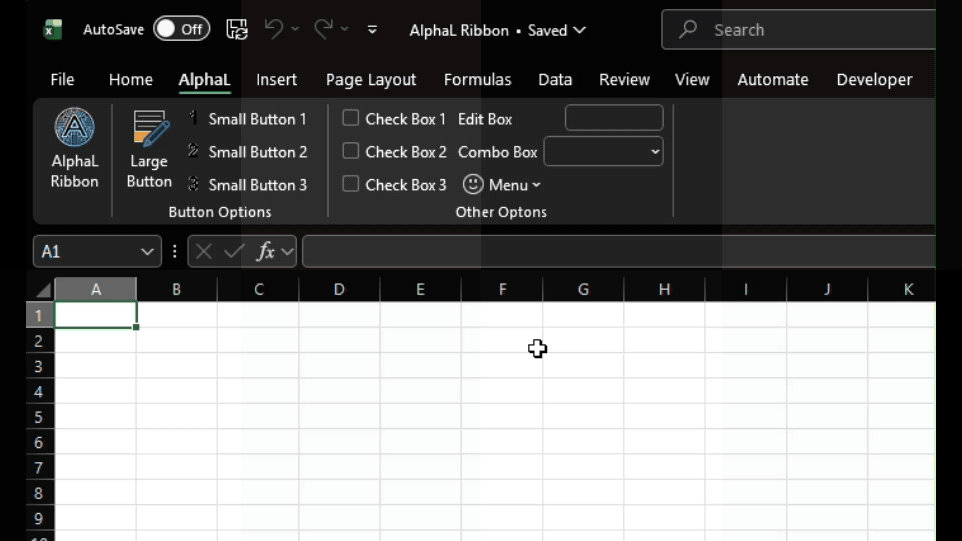 Screenshot of Custom Excel Ribbon
