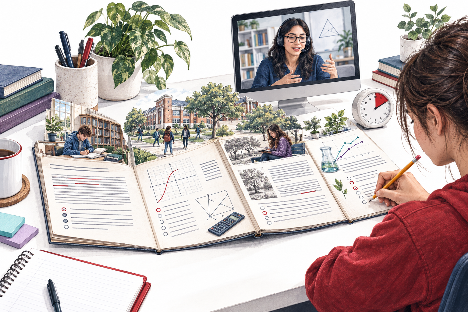An online ACT tutor supports a learner reviewing reading, editing and mathematics, with a separate science practice folio.