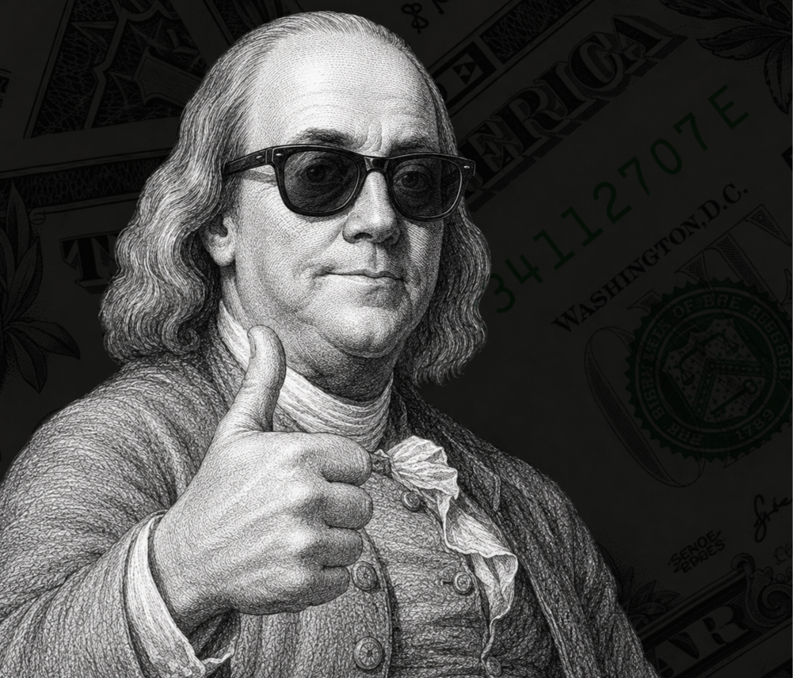 Benjamin Franklin giving a thumbs up