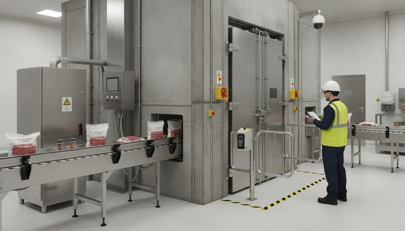 stadium/arena event security screening checkpoint with X-ray scanning, a walk-through detector, and a handheld wand