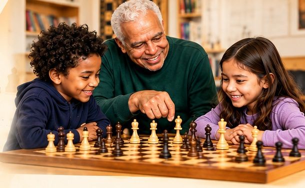 National Master Ernest Colding teaching children chess