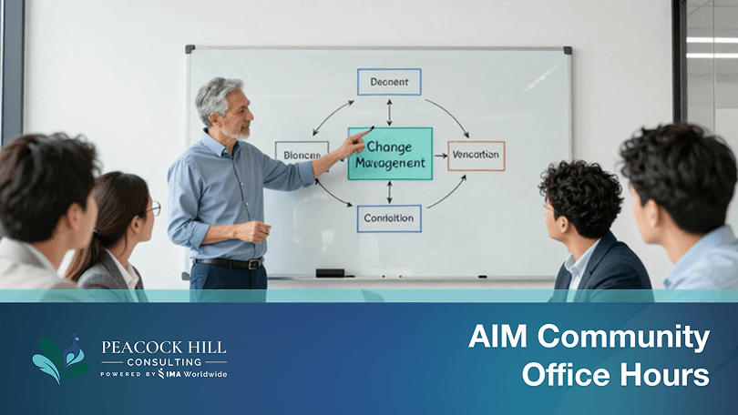 AIM Community Office Hours session - instructor presenting change management diagram