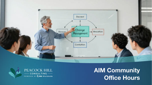 AIM Community Office Hours session - instructor presenting change management diagram