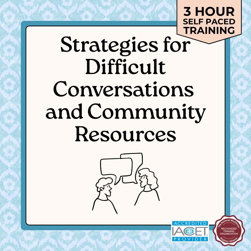 training card for Strategies for Difficult Conversations with black outline of two people talking