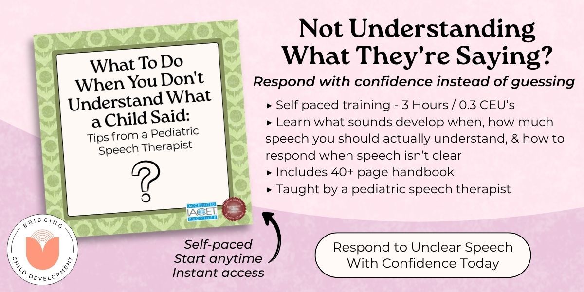 training card describing the training for child care providers on speech development